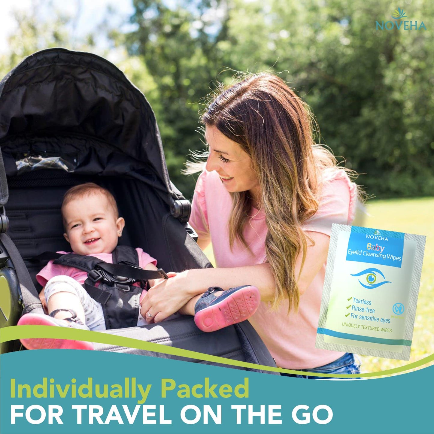 NOVEHA Baby Eyelid & Lash Wipes | Safe & Natural Pack of 60 Pre-moistened Wipes