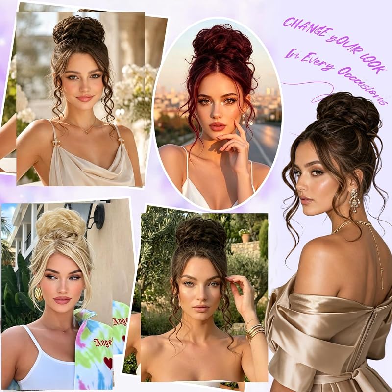 Light Brown Real Human Hair Messy Bun with Claw Clip - 100% Natural Texture