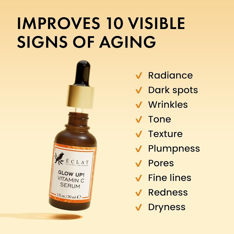 Eclat Skincare Vitamin C Face Serum - Skin Care for Dark Spots, Vitamin C Serum with Hyaluronic Acid, Ferulic Acid, & Vit E - Anti Aging and Skin Brightening, Pure Vit C Facial Care - 30 ml