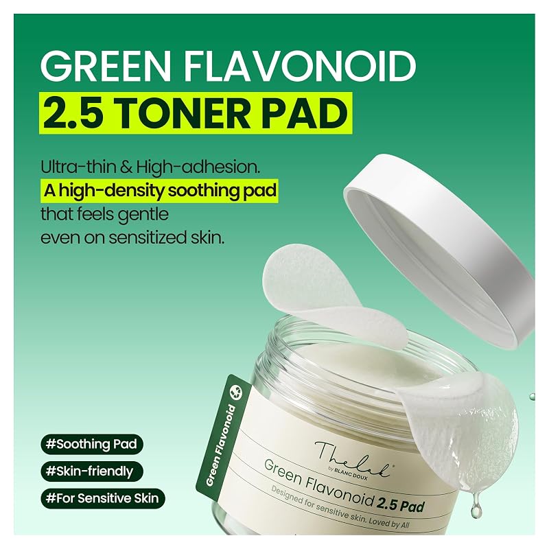 Green Flavonoid Toner Pads for Sensitive Skin 90 Count – Soothing, Ultra-Thin, High-Adhesion