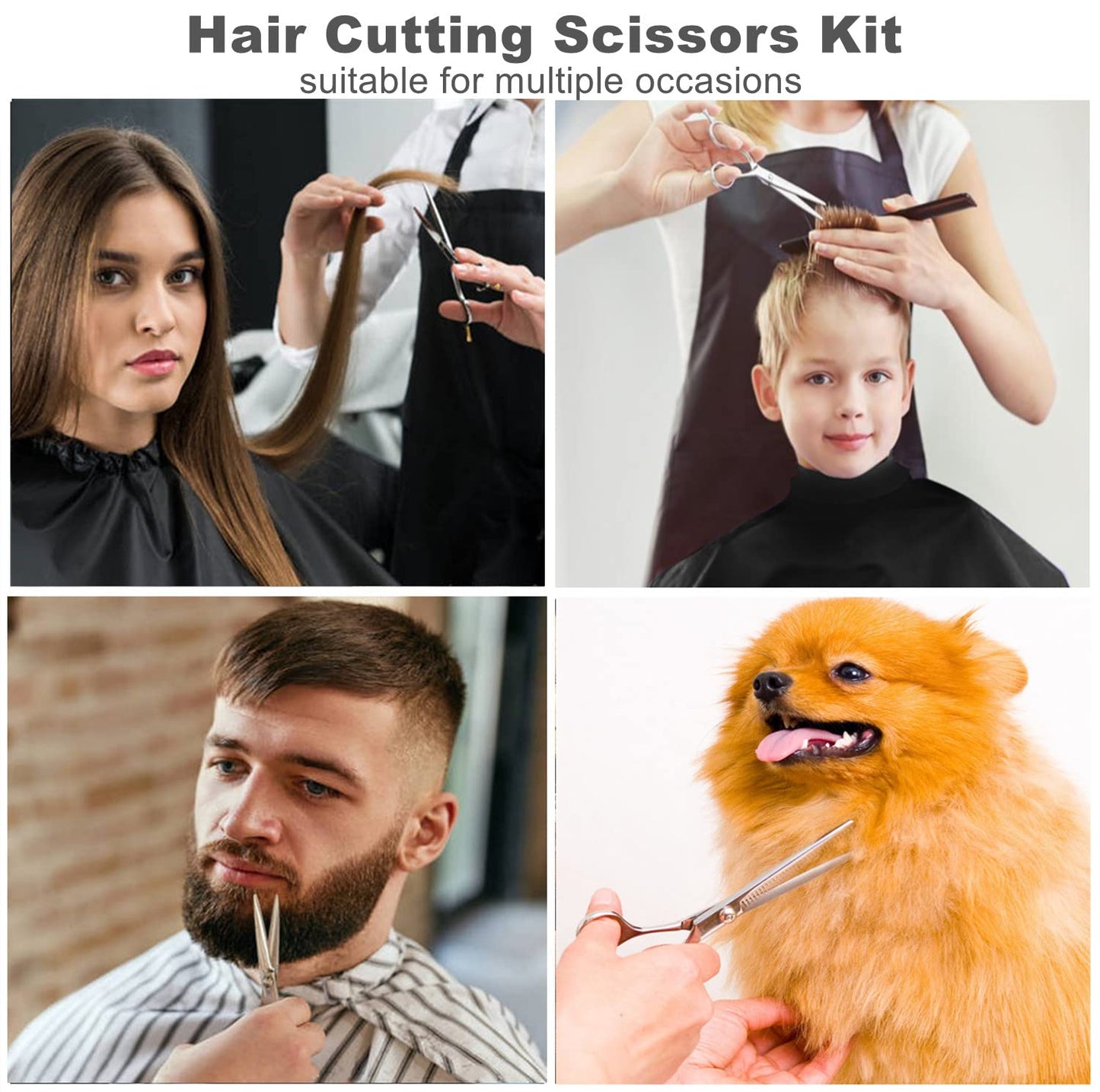 Haircut Scissors Kit, 11 Pcs Professional Set - Haircut, Thinning Scissors, Neck Duster Brush, Comb, Barber Cape, Hair Clips, Hairdressing Shears for Barber and Home
