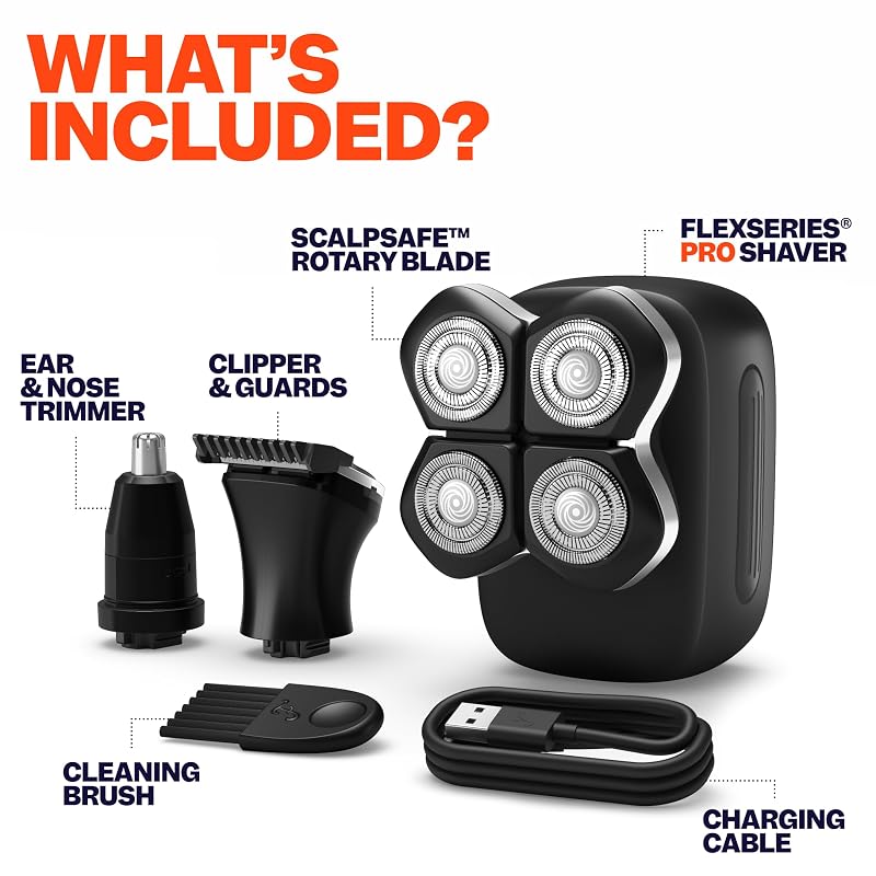 FlexSeries Pro Head & Body Electric Shaver for Men - IPX7 Wet Dry, 5-Attachment Kit