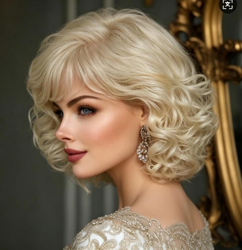 Sallcks Short Blonde Curly Wig for Women – Cosplay Party Costume (Variation: Blonde)