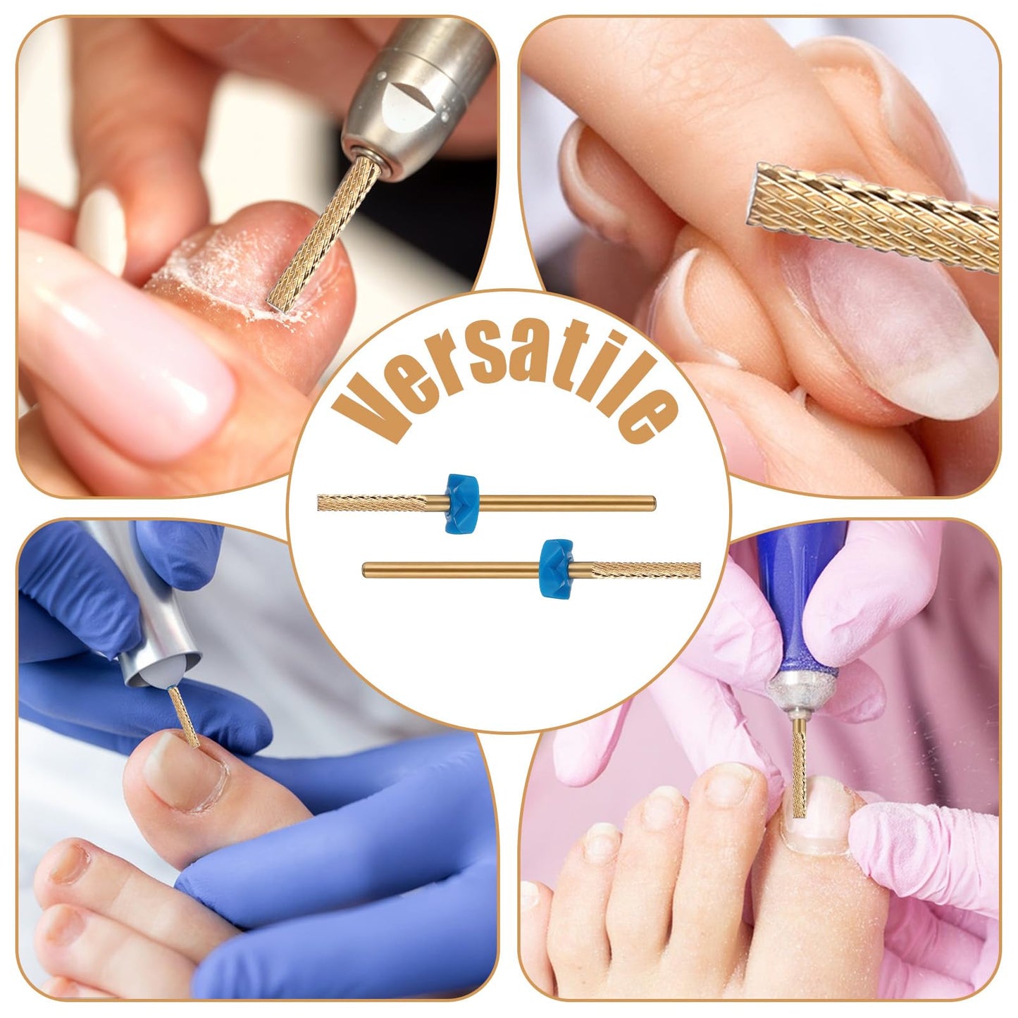 2 PCS Nail Drill Bits, Cuticle Clean Drill Bit, Carbide Drill Bits Remover Cuticle Bit for Cleans Dead, Suitable for Electric Nail File, Gold