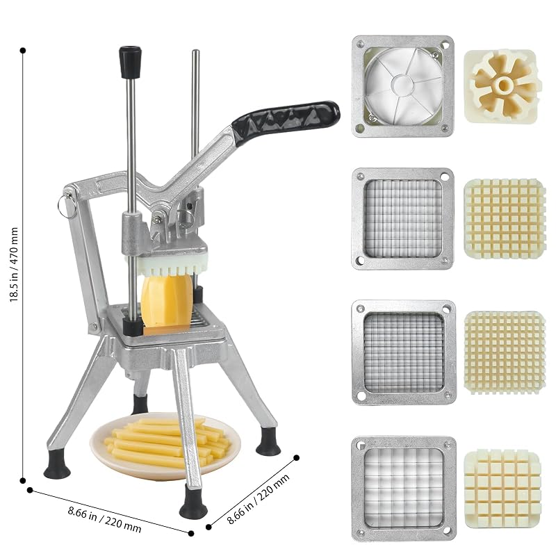 Lever-Action Commercial Vegetable Chopper with 4-Blade System – 1/4" Fine Cut, Stainless Steel Fry Cutter