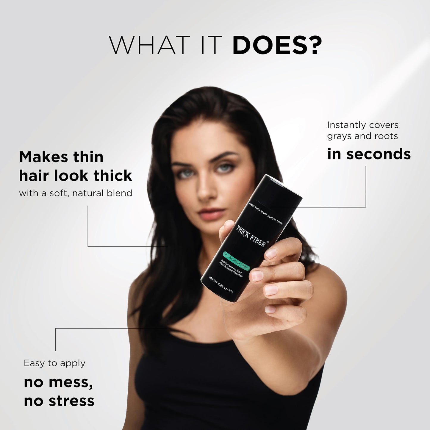 THICK FIBER Hair Fibers for Thinning Hair & Bald spots (BLACK) - 25g Bottle - Conceals Hair Loss in Seconds - Hair Powder for Women & Men
