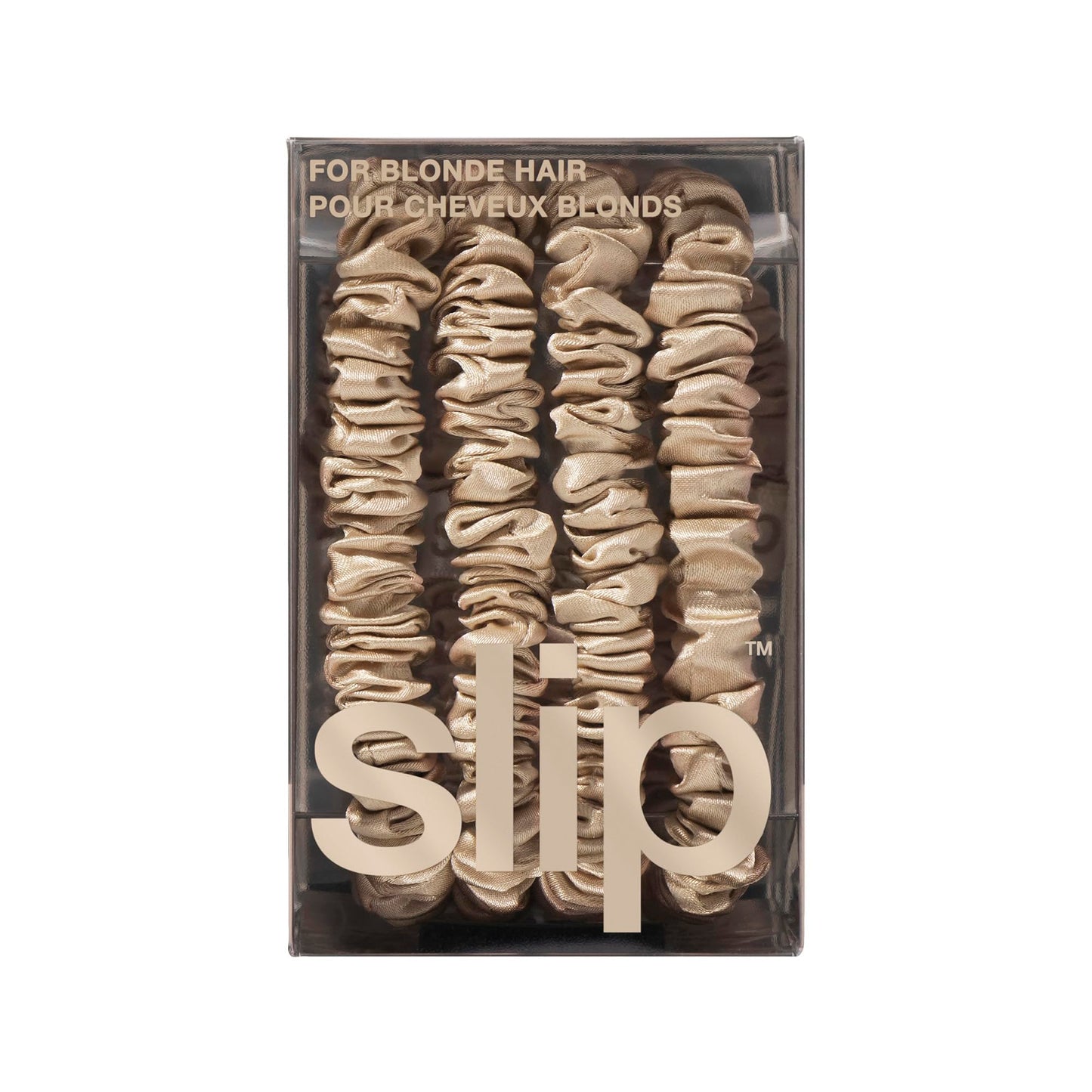slip Silk Skinny Scrunchies - Blonde | Set of 4 Skinny Scrunchies | 100% Mulberry Silk, Anti-Crease, Gentle on Hair, Reduces Breakage | Stylish, Durable, Ideal for All Hair Types