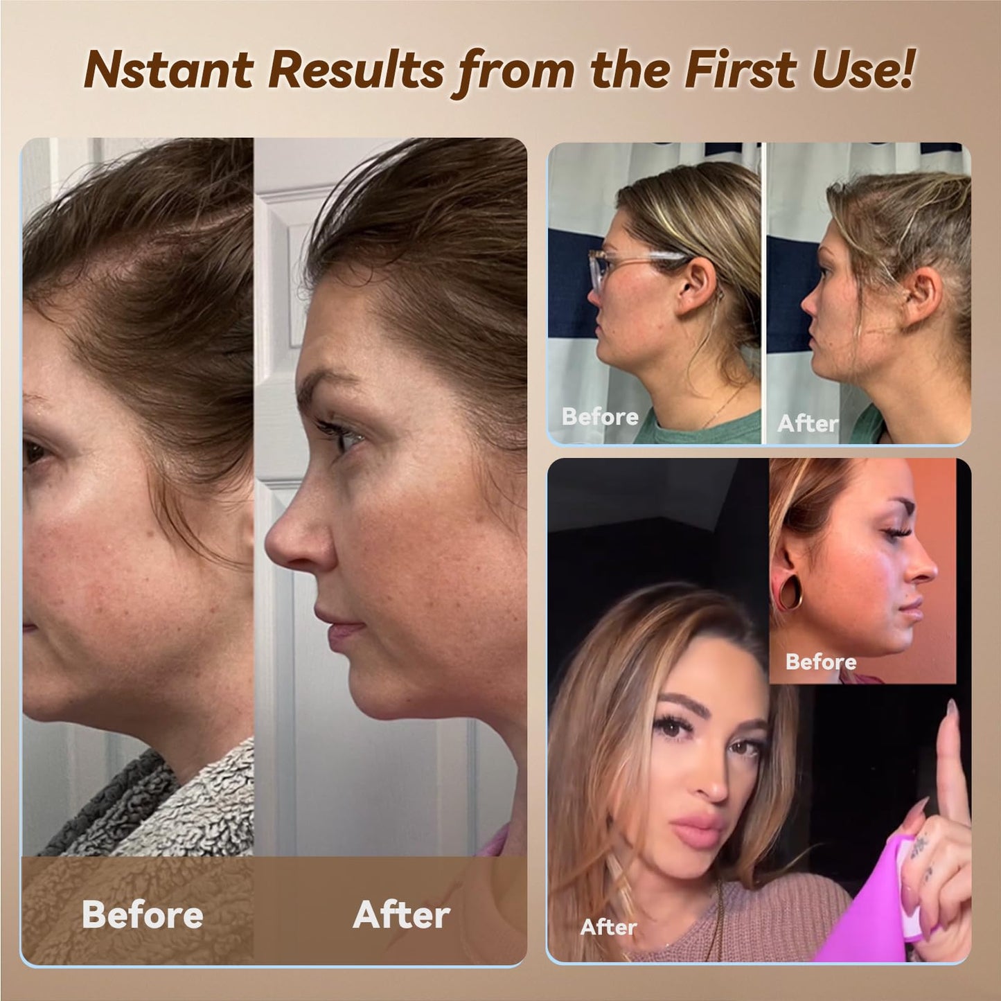 JUSRON V-Line Mask Chin Up Mask Face Strap, Soft Silicone Chin Strap V Shaped Face Mask 23-27 Inches (Pink)