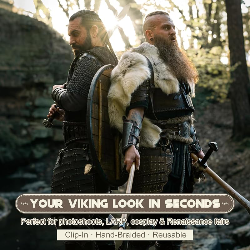 NTYNTY 24" Viking Hair Extensions for Men - Clip-In Braided Ponytail, Silver Gray