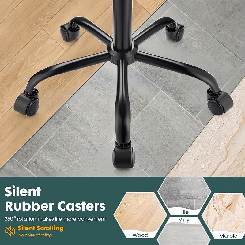 Height Adjustable Rolling Stool with Wheels - Square PU Leather Salon Chair, 19.6-25.5 in