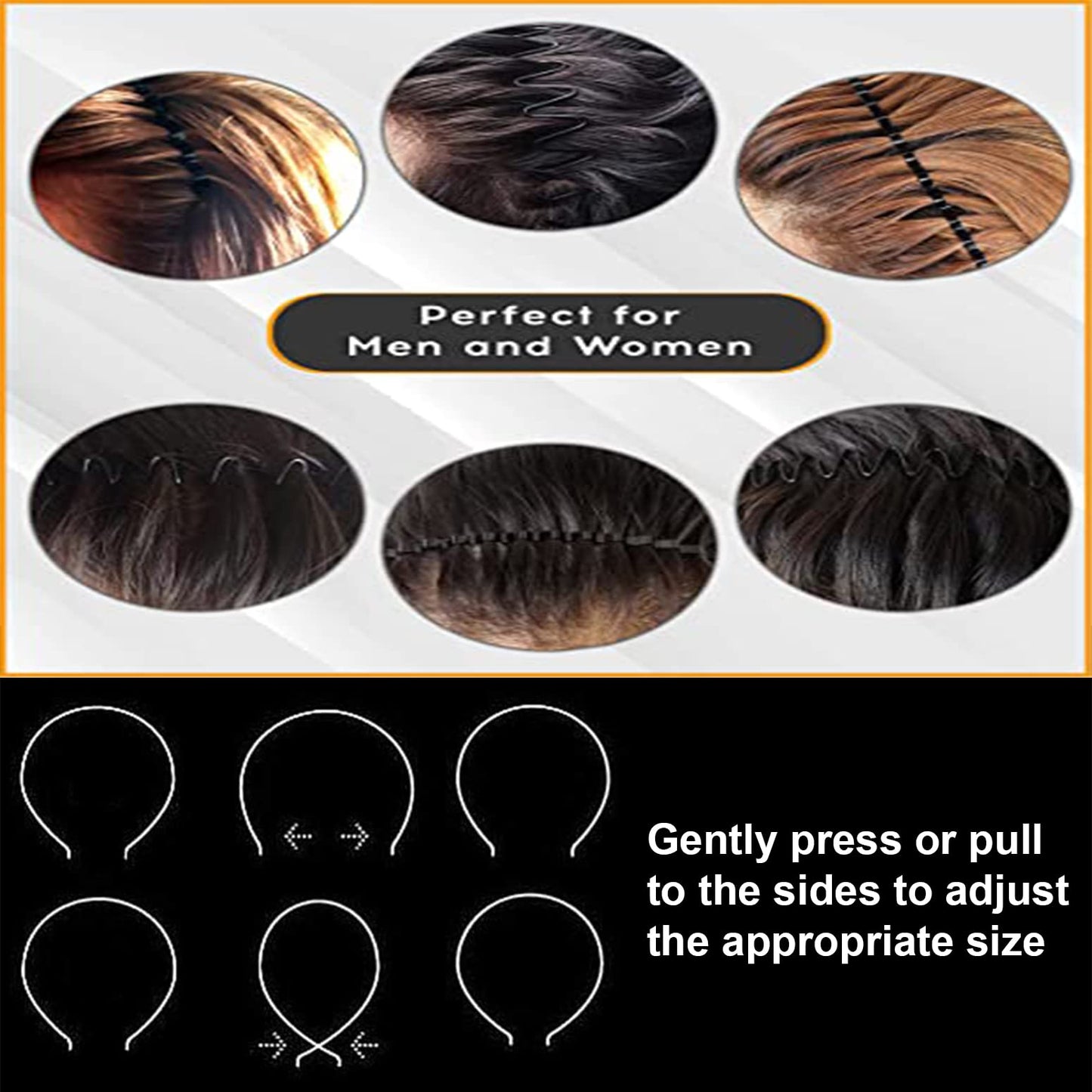 KELUBATU Metal Headbands for Men Fashion Headband for Women, Unisex Wavy Hair Bands Outdoor Sports Head Bands Simple Elastic Non-Slip Hair Accessories (6 Pack)