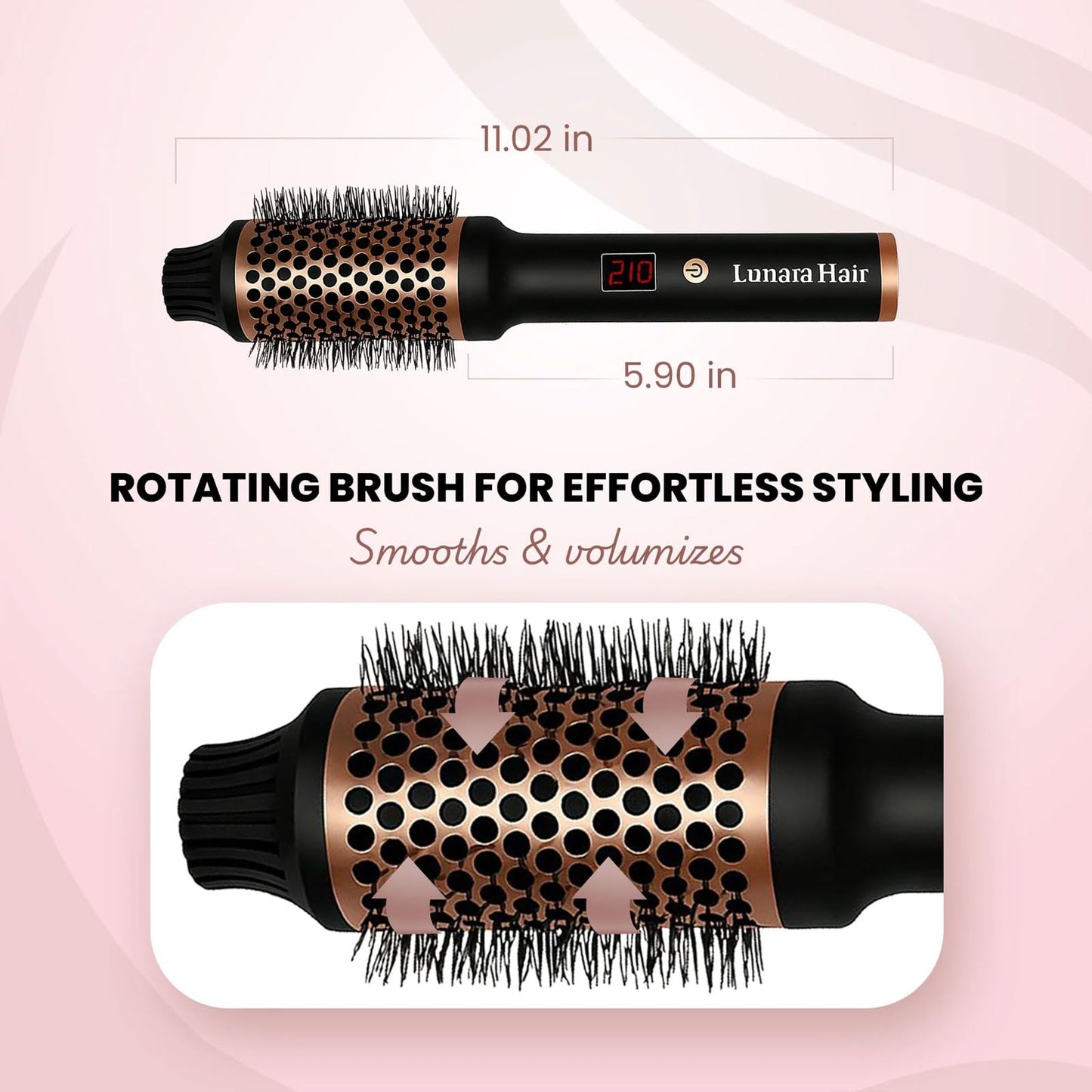 Thermal Styling Brush - Lunarahair, Lunara Thermal Styling Brush, Lunara Hair 3-In-1thermal Round Curling Brush, Gentle Ceramic Heat, Instantly Adds Volume, Shine & Bounce(2PC-Black)