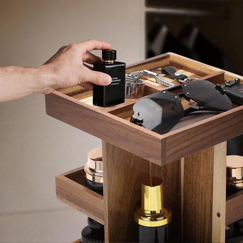 Acacia Wood Cologne Organizer Stand – Multi‑Layer Men’s Perfume Display