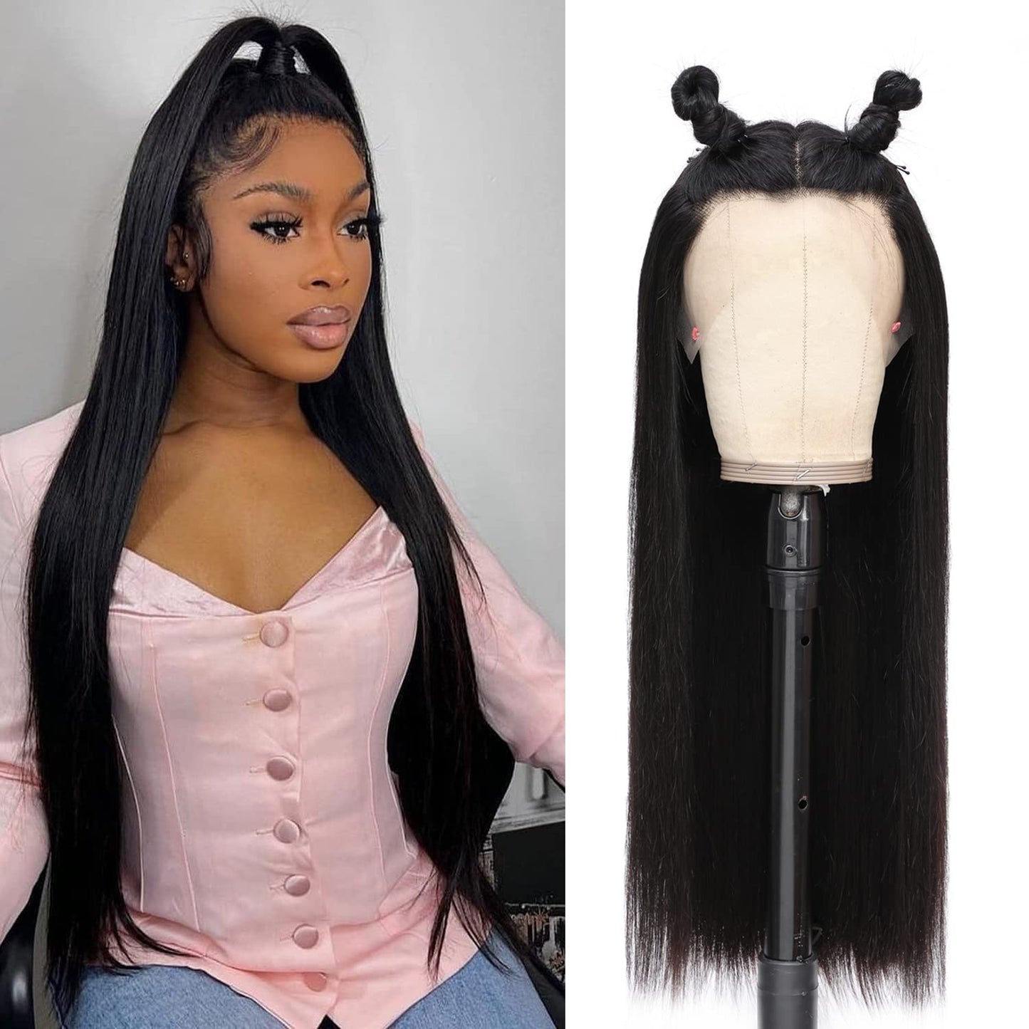 DULOVE Lace Front Wigs Human Hair 13x4, Raw Human Hair, 200 Density Glueless Straight Wigs for Women, All Day Comfort Pre Plucked with Baby Hair, Natural Color, 24 Inch