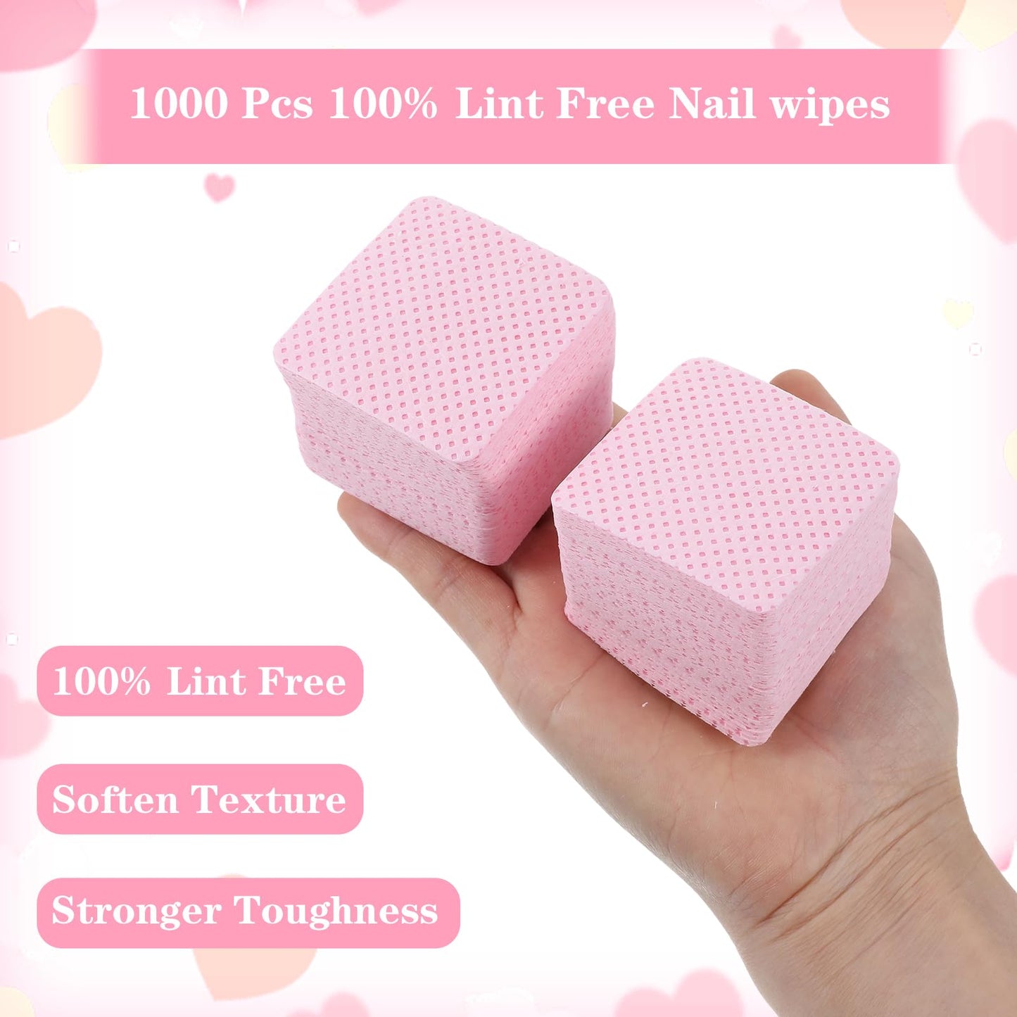 simarro 1000 Pcs Lint Free Nail Wipes, Pink Non-Woven Soft Nails Polish Remover Wipes, Cleaning Wipes Nails Supplies for Fingernail Polish Remover and Eyelash Extension Wipe for Nail Art