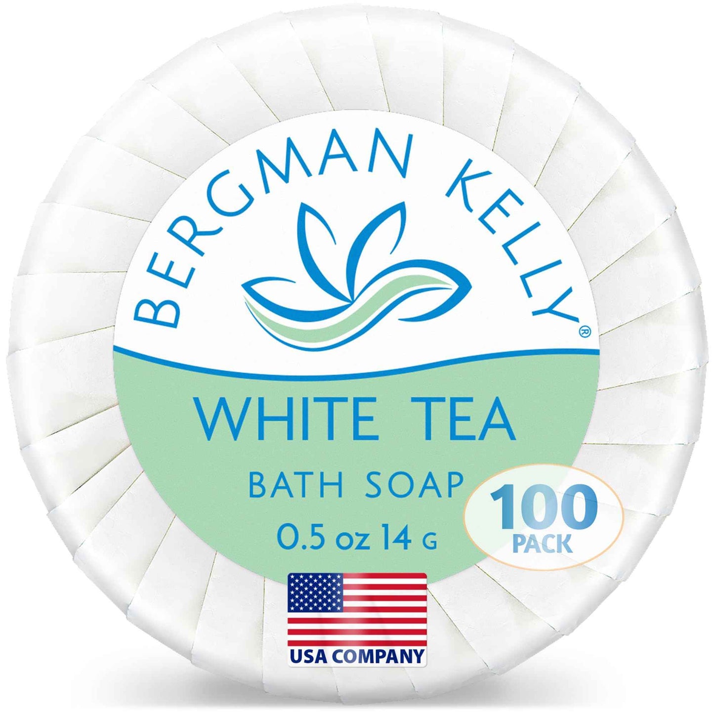 BERGMAN KELLY - Hotel Soap Bars - White Tea, 0.5 oz, 100 PK - Travel Size Luxury Bulk Amenities Bar Soap, Mini Individually Wrapped Round Soap - Small Toiletries for Airbnb, Motel, Guest Bathroom