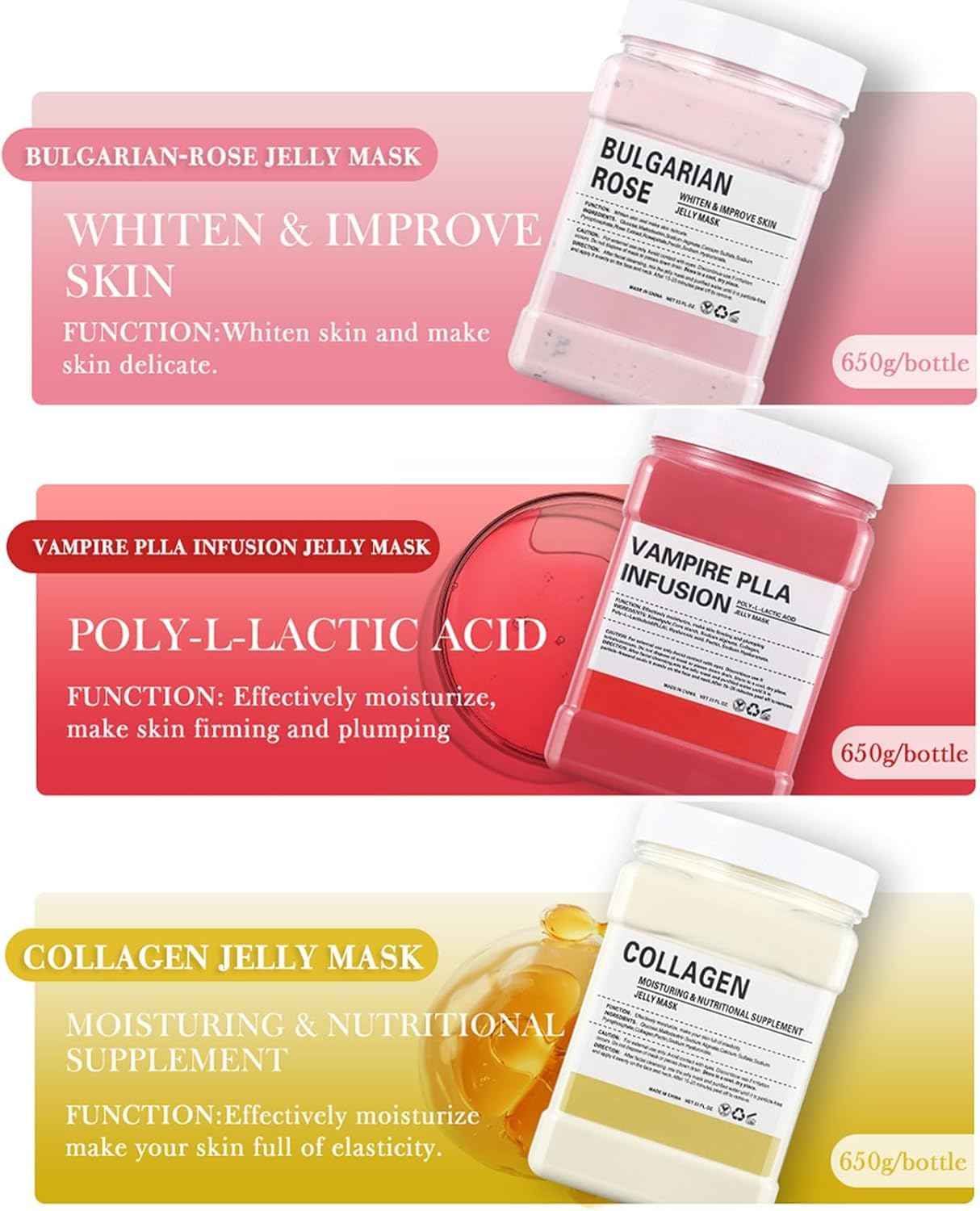 ChicNana Jelly Face Mask Peel Off Powder 650g Moisturizing and Hydrating Repair and Smooth Skin Care for Home Salon Spa (Rose Hyaluronic Acid)