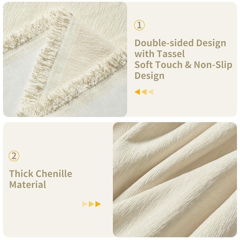 Beige XX-Large 2-Piece L-Shape Chenille Couch Cover Set for Sectional