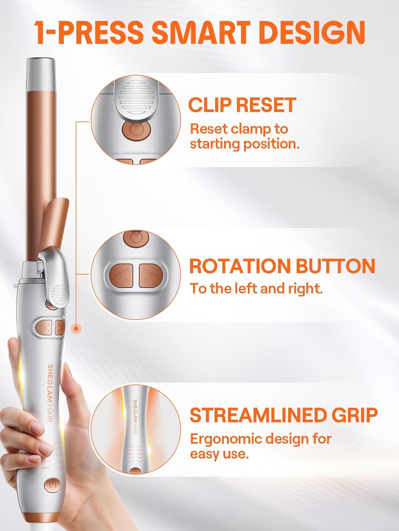 Rotating Curling Iron 1-Inch, Extra Long Barrel, Auto Curling Wand for Long Hair