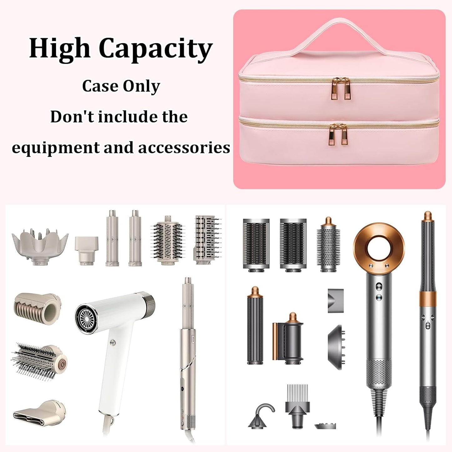 Shark Flex Style Travel Case - Double Layer Waterproof Organizer for Hair Dryer Attachments (Dianthus White)