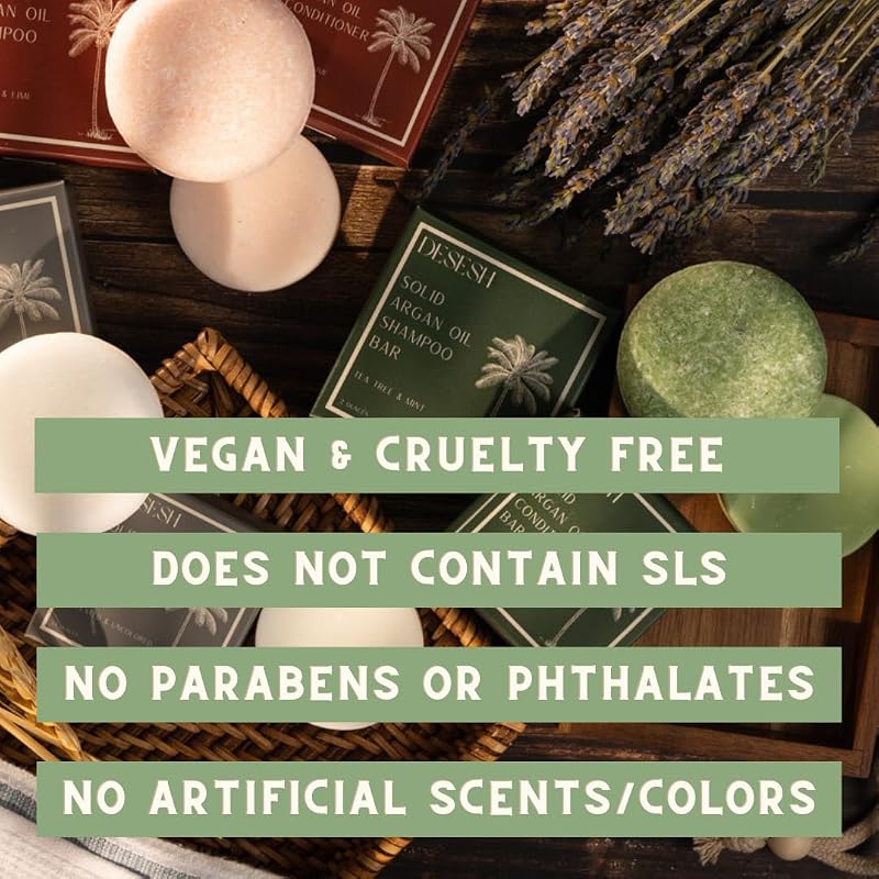 Argan Oil Solid Shampoo Bar Bundle Tea Tree & Mint – US Made, Plastic Free, Vegan & Cruelty Free