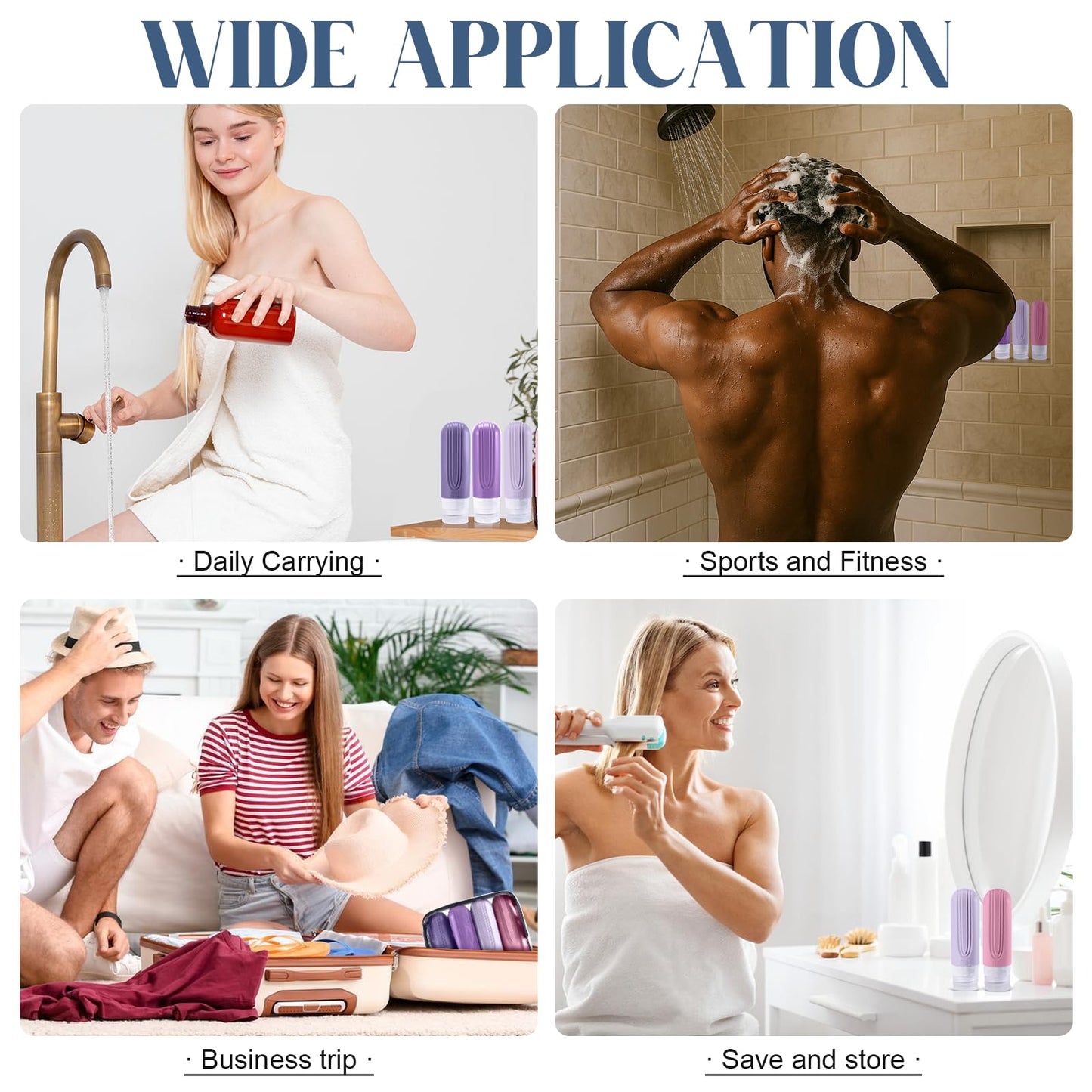 YIIMER Travel Bottles for Toiletries, 3oz TSA Approved Travel Size Toiletries, Silicone Leak-Proof Refillable Containers, Squeezable Liquid Essentials Bottles W/Clear Bag(PURPLE)