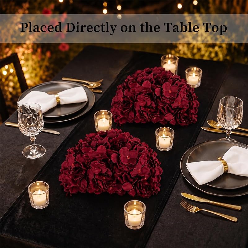 BLOSMON Hydrangea Artificial Flower Ball Centerpieces, 10 Pcs, Burgundy