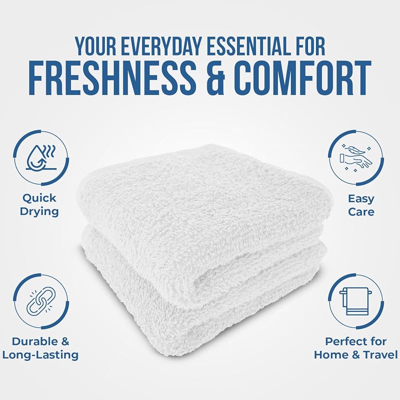 Assorted 24 Pack 12x12 Cotton Washcloths Set - 100% Cotton, Grey & White