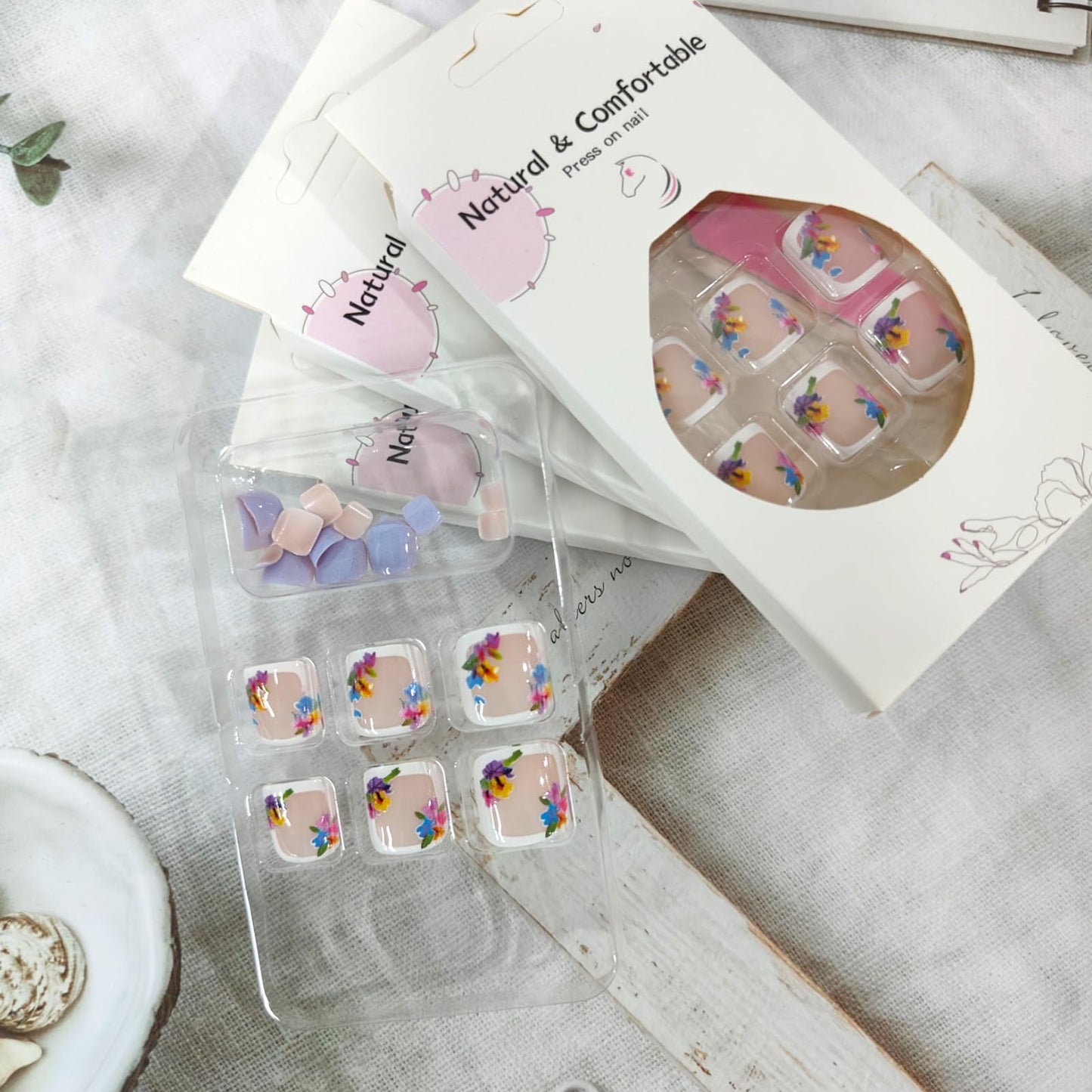 24Pcs Purple Press on Toenails Short Square Fake Toe Nails with Colorful Flower Designs Summer Toenail Press ons Full Cover Cute Acrylic False Toenails Reusable Glue on Toe Nails for Women