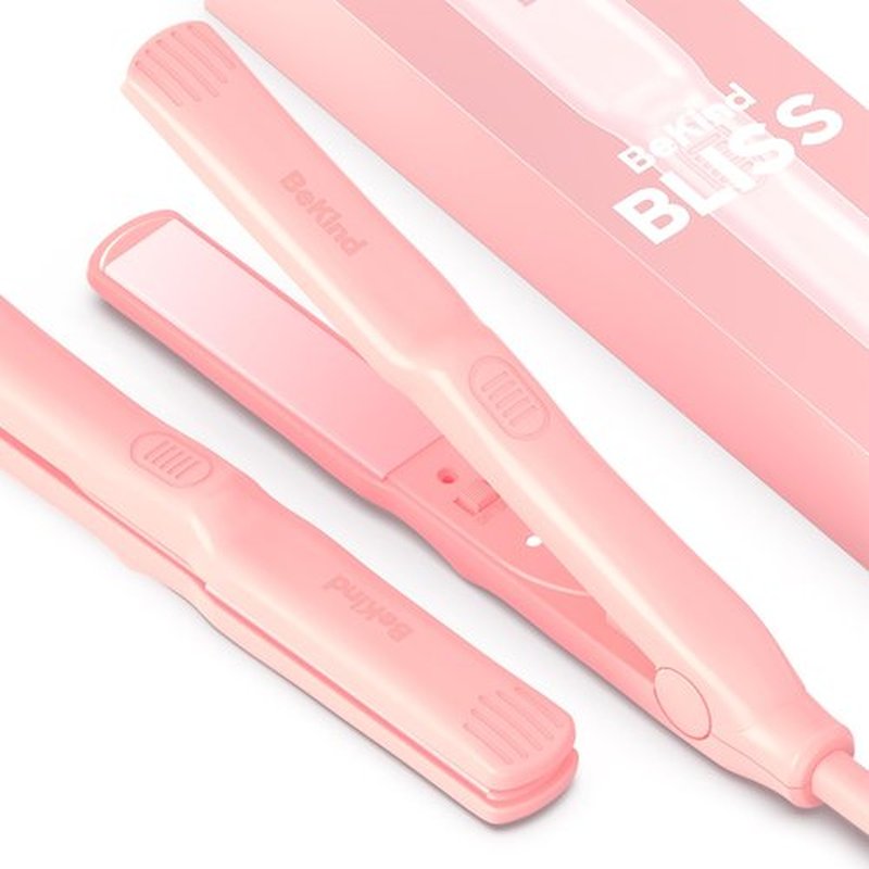 BeKind Bliss Hand-Sized Mini Hair Straightener - Portable Ceramic Small Flat Iron for Short Hair, Bangs, Curls - Lightweight, Dual Voltage Travel Hair Iron, Ideal for Styling & Touch-ups (Pink)