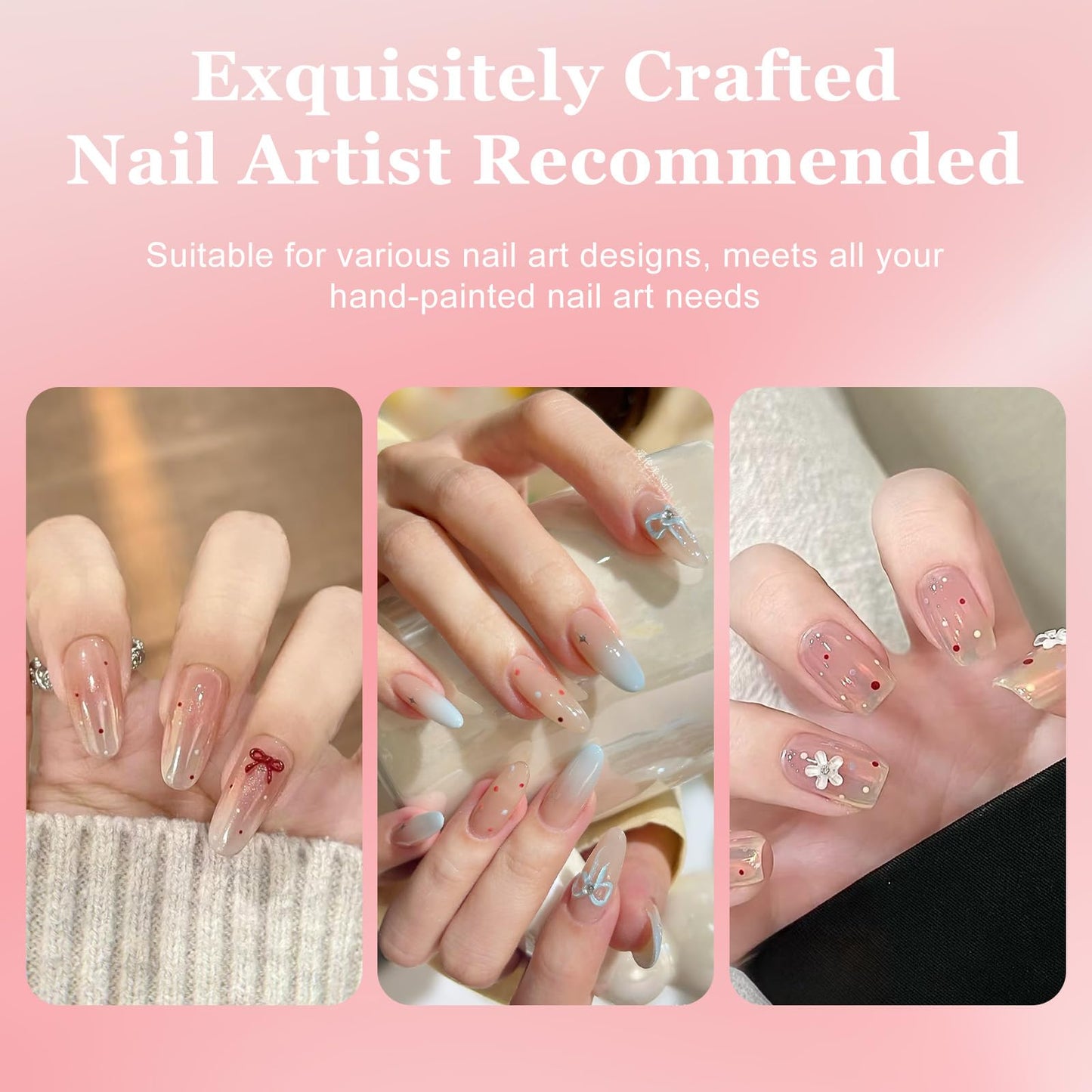 4 Pcs French Tip Brush Nail Art Brush Tools for Builder Gel Dotting Tools Kit Design Nail Polish Supplies Professional Manicure Cuticle Clean Up Small Detail Painting 3D Acrylic Brushes