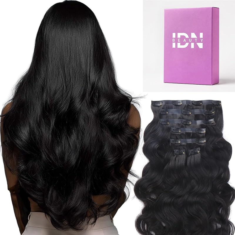 IDN Beauty 14 Inch 100g Natural Black Seamless Clip-In Hair Extensions - 7pcs Ultra-Thin PU Weft