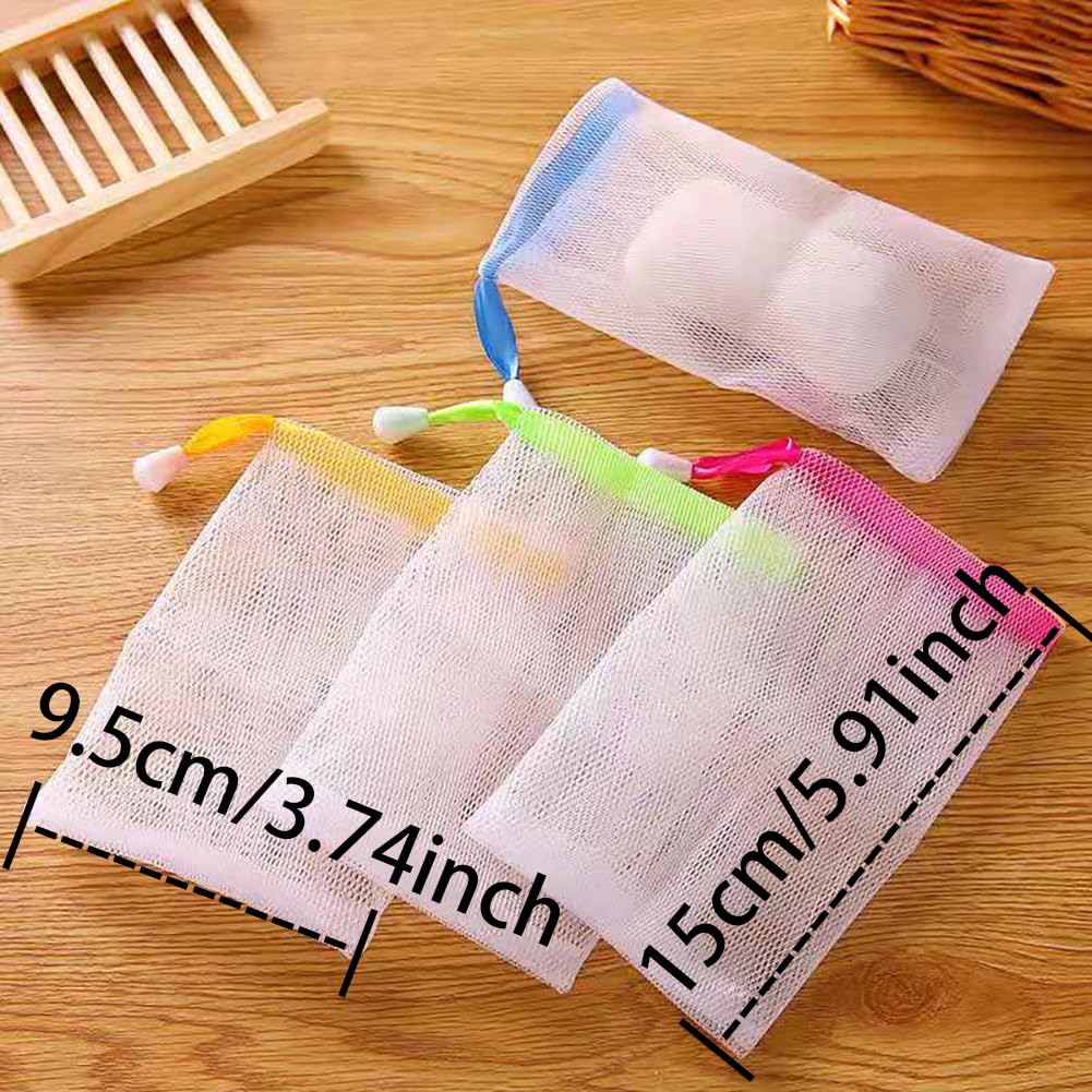 LJJCSFF 20 Pcs Exfoliating Mesh Soap Pouch Drawstring Foam Bag Soap Saver Sack Soap Foaming Net for Face Washing Color Random