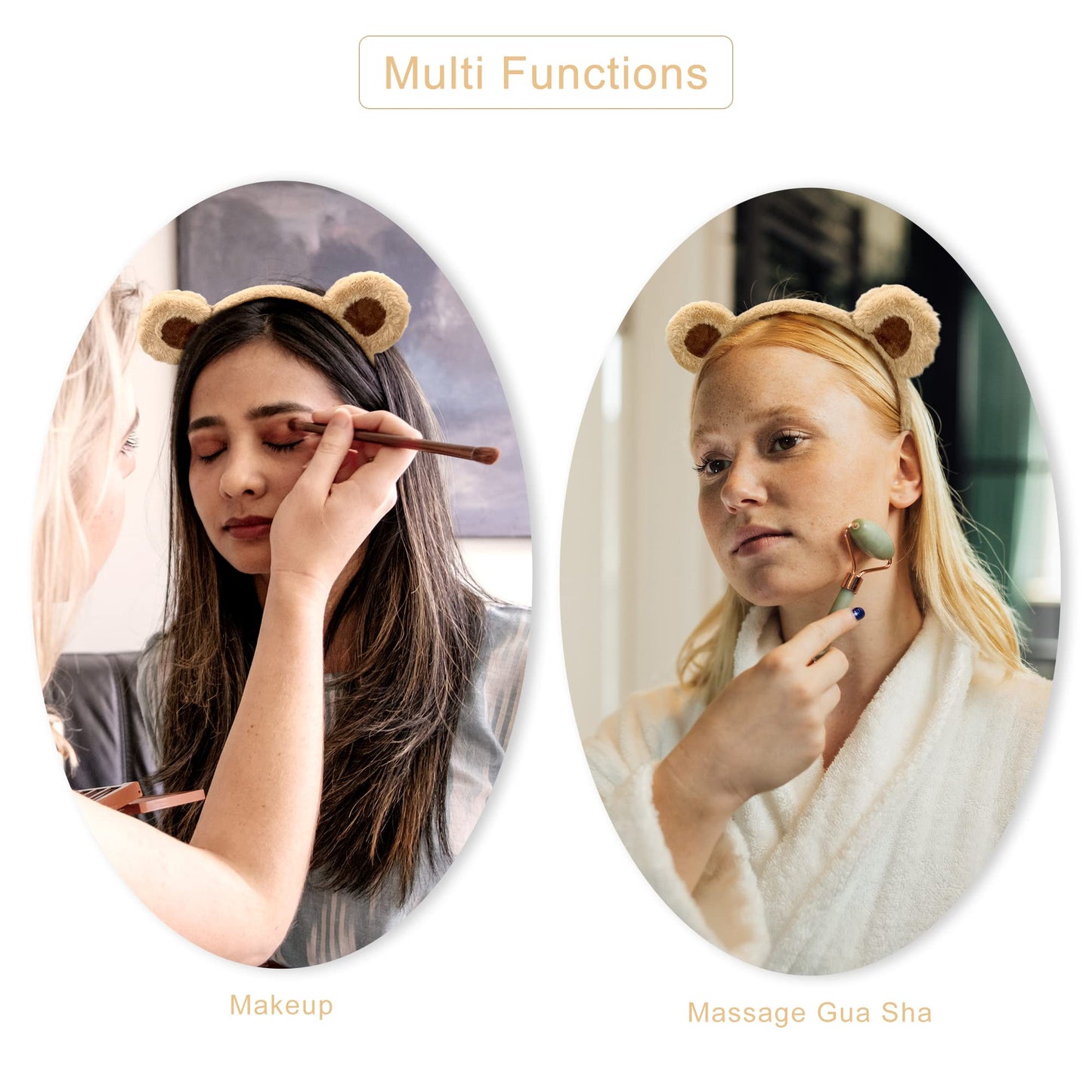 SIOTMERA Brown Bear Ears Cute Headband Fluffy Hairband Animal Head Wear for Party Celebrations Trips Decoration Cosplay Dress up Costume Makeup Washing Face Adults Womens Gift, 4 packs