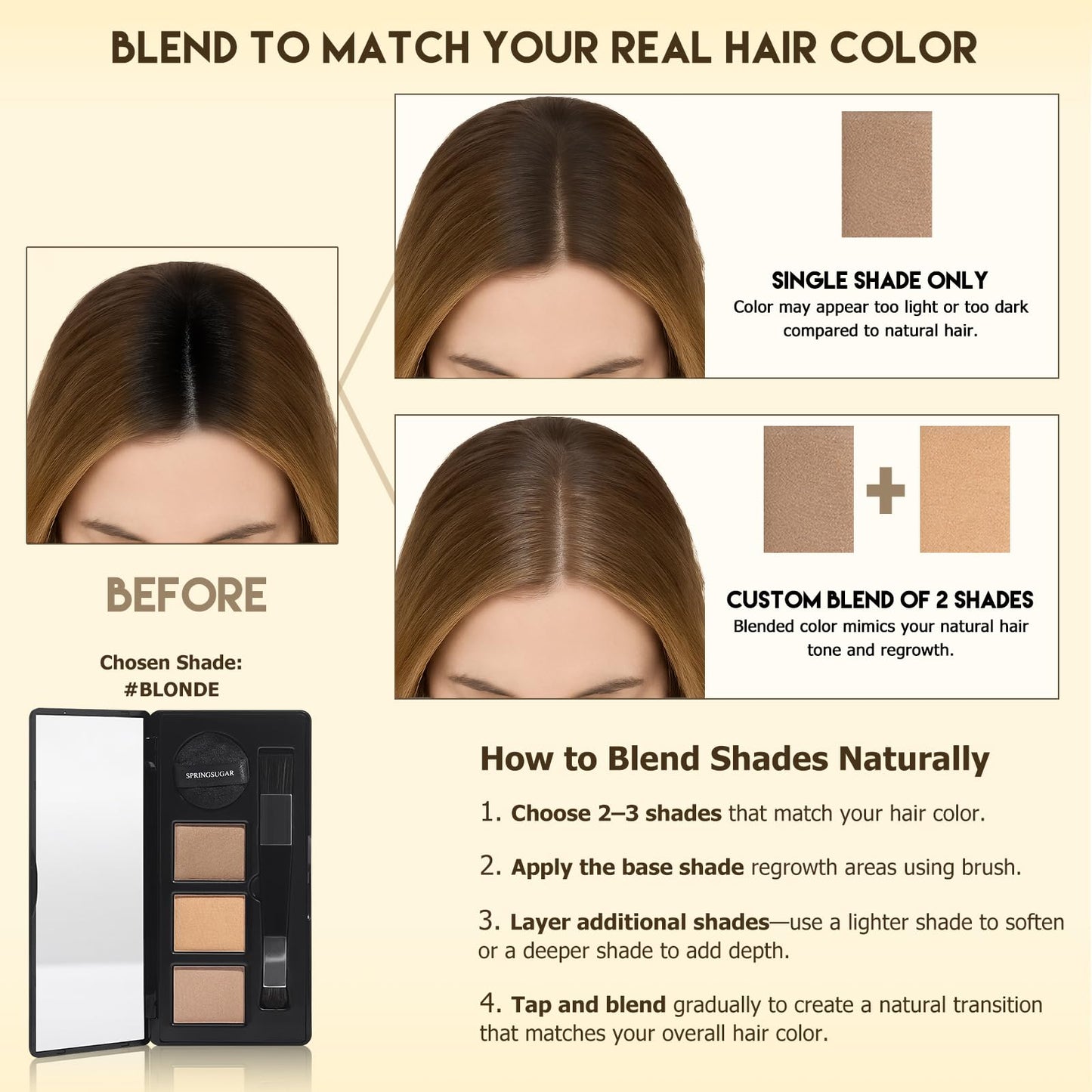 Root Touch Up Hair Color – 3 Color Blendable Hairline Powder for Gray Coverage, Root Cover Up & Thinning Edges – 48H Sweat Resistant, Natural Finish for Women & Men – Blonde