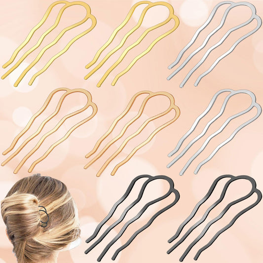8 Pieces Hair Side Combs, Metal Hair Fork Clip Hair Pins for Buns Hair Updo U-Shape Hair Sticks for Women Hair Styling Tool Accessories (mixed)
