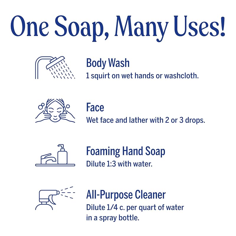 Almond Castile Soap Refill (32oz x2) – 18-in-1 Liquid Soap for Face, Body, Hands