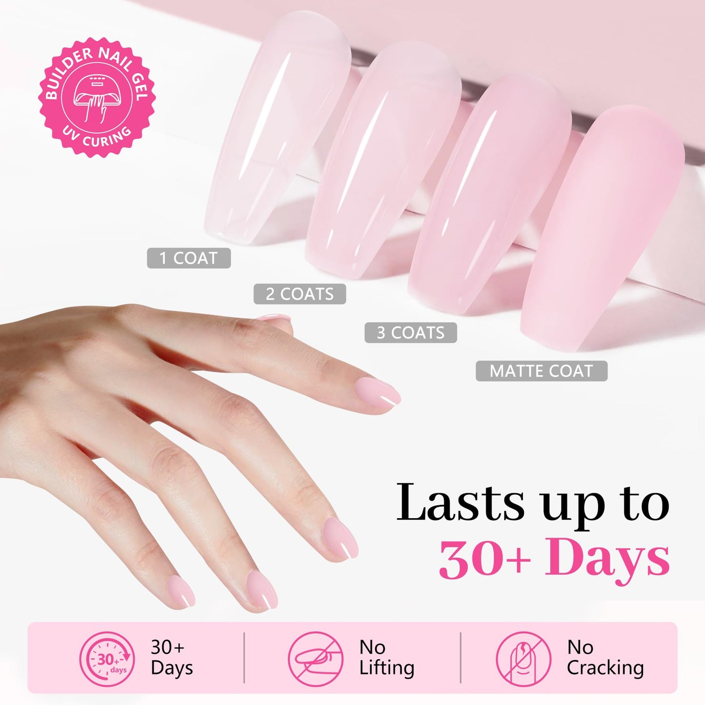 QIEK Baby Pink Gel Polish Builder, 8-in-One Builder Pastel Pink Nail Polish Strengthener Apex Enhancement Extension Hard Building Gel LED Lamp Cured Rubber Base Coat for DIY Salon Manicure Gifts 2025