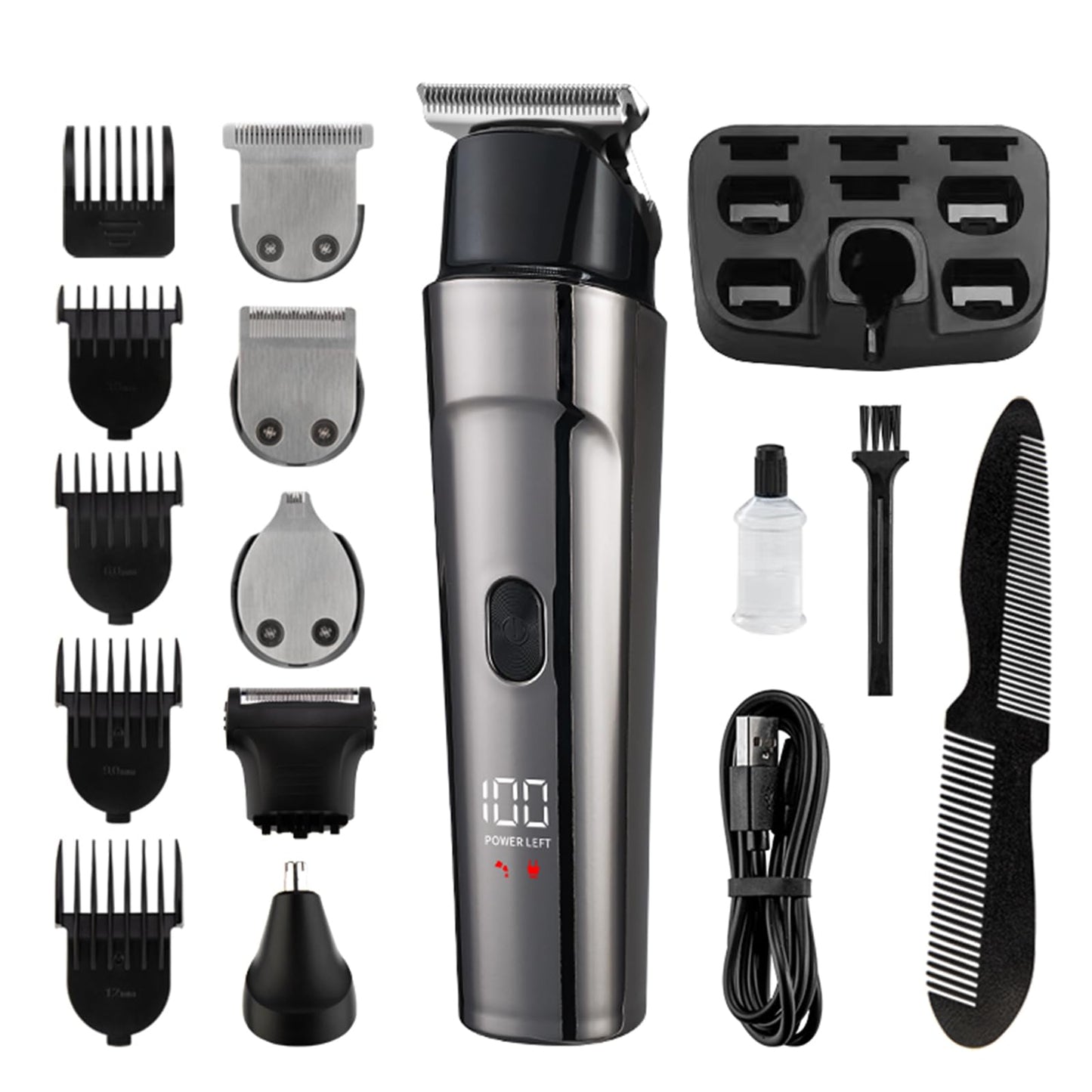 Rechargeable Men's Hair Clippers & Body Hair Trimmer Home Haircut & Grooming Set with LED Display 5 in 1 Kit Cordless Mustache Body Face Beard Trimmer for Men Waterproof Beard Shaver (Blue)
