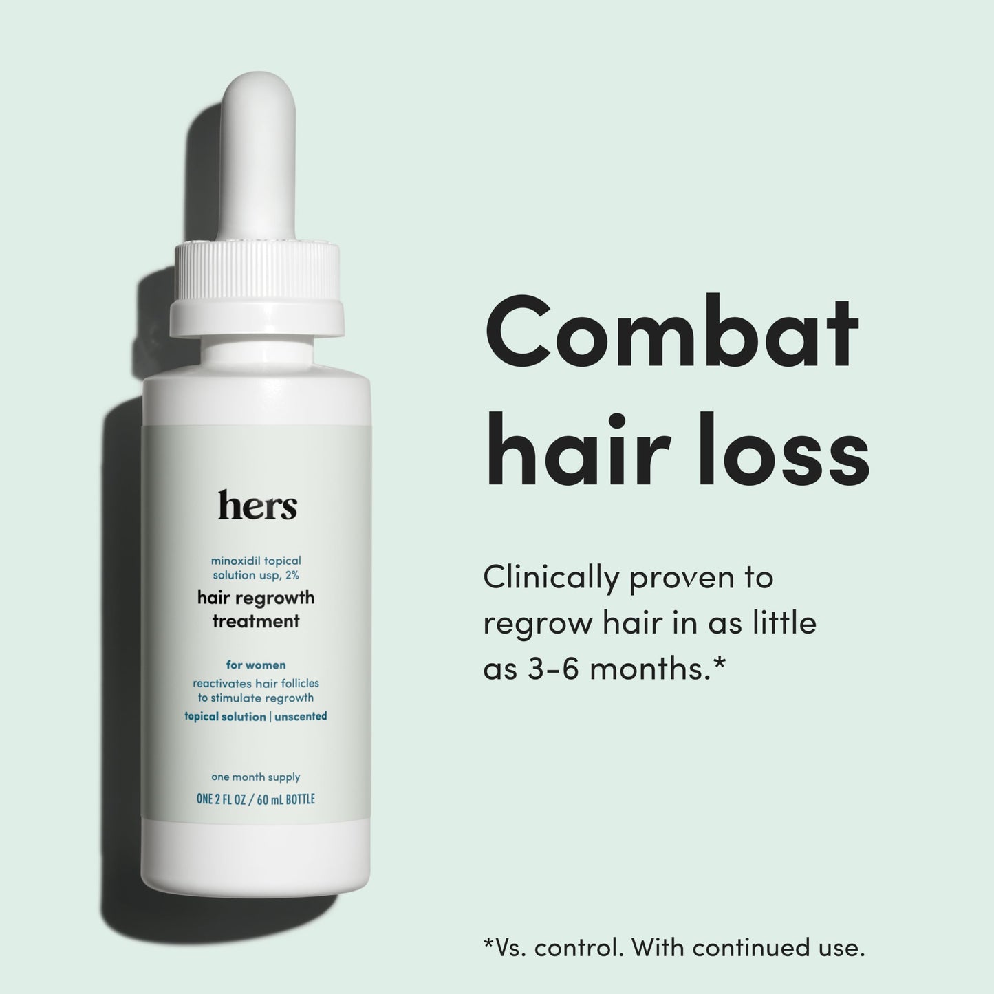 hers Topical Minoxidil Solution, 2% - Hair Growth Treatment for Women - Clinically Proven to Reduce Hair Loss in 3-6 Months - Unscented, 2 Pack