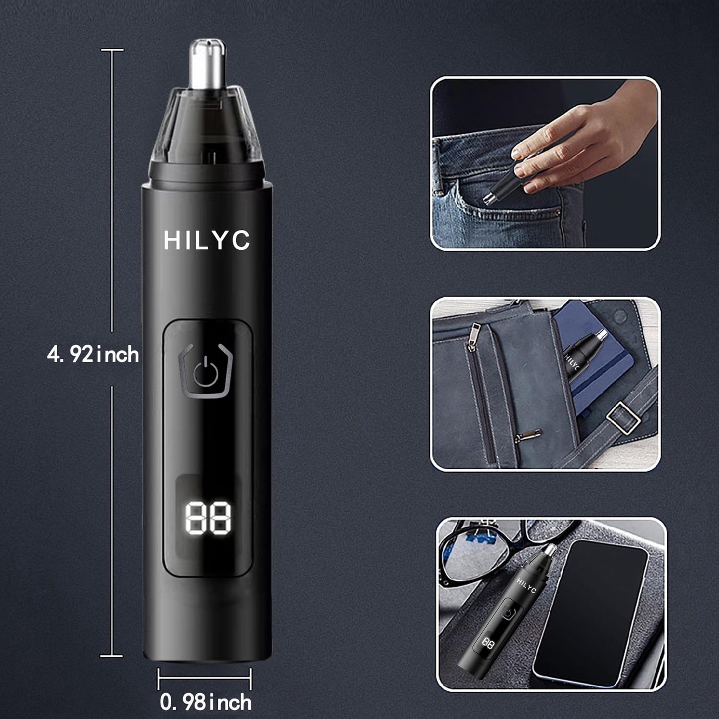 HILYC Professional Nose Hair Trimmer, LED Display, USB Rechargeable, Waterproof Double-Edge Blade for Men, Women, IPX7 Rated, 2025 Model
