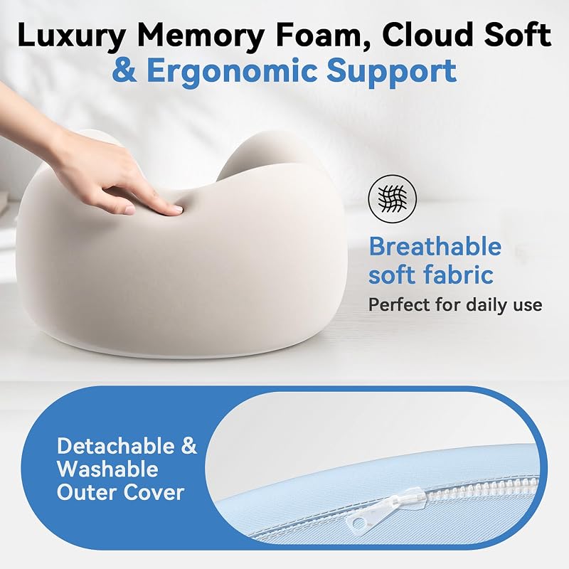 Airhop Adjustable Massage Headrest for Bed - 5"-18" Height, Soft Memory Foam Face Cradle (Blue)