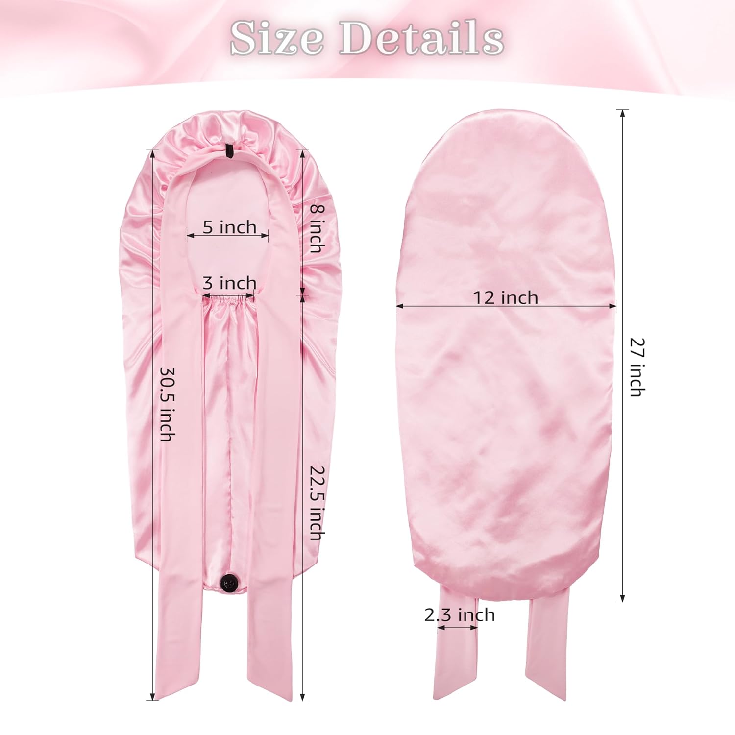 ROYBENS Long Bonnet Satin Hair Silk Bonnet for Sleeping Women, Silky Bonnets for Women with Tie Band, Sleep Cap for Braids Curly Hair