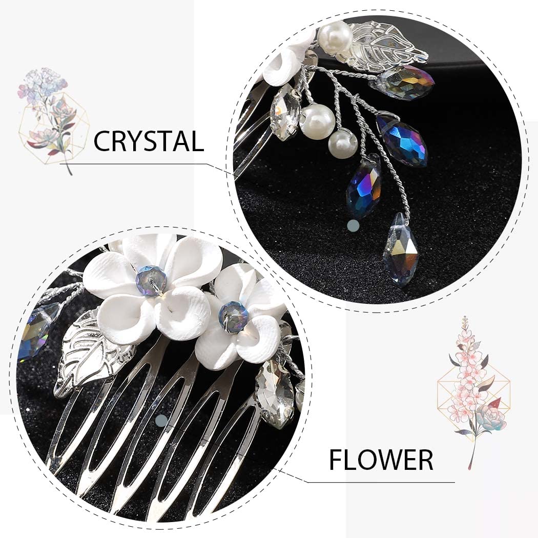 EARENT Blue Wedding Hair Accessories Flower Hair Comb for Women
