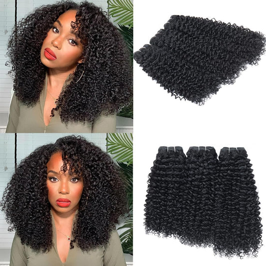 Ladoux Kinky Curly Bundles Human Hair 20 22 24 26Inchs Kinky Curly Human Hair 4 Bundles 100% Unprocessed Brazilian Virgin Remy Hair For Women Natural Black Color