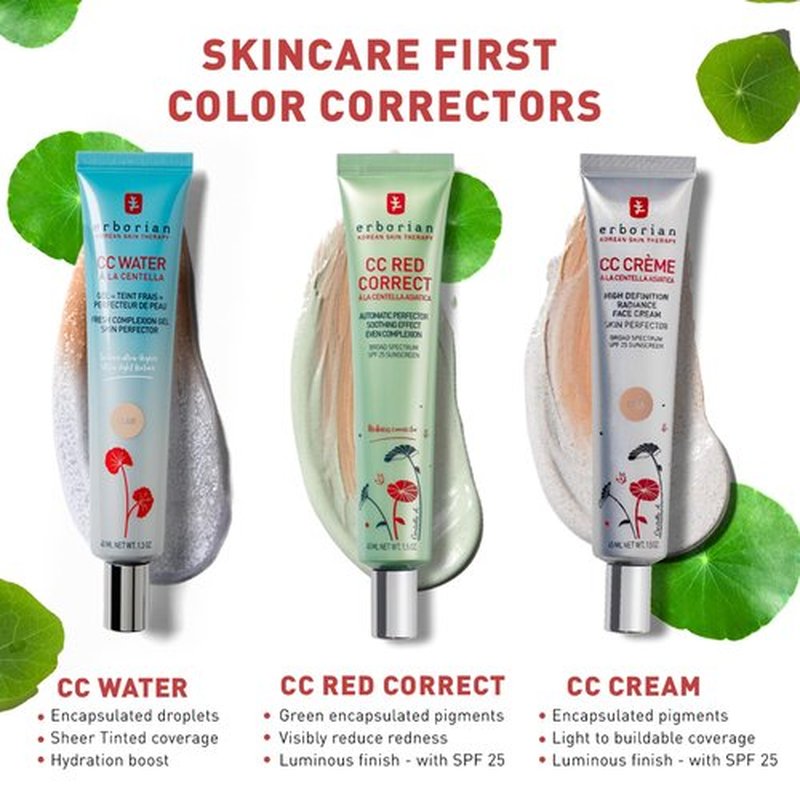 Erborian Color Correcting CC Cream with Centella Asiatica, Fair (Clair) - Light Multi-Purpose Facial Concealer with Illuminating Finish Soothes & Hydrates - SPF Korean Skincare Skin Perfector - 0.5 Oz