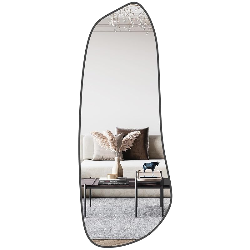 Irregular Wall Mirror with Black Frame 46" x 18" - Wall-Mounted for Living Room, Bedroom, Bathroom - Variation: Black New+46"L x 18"W