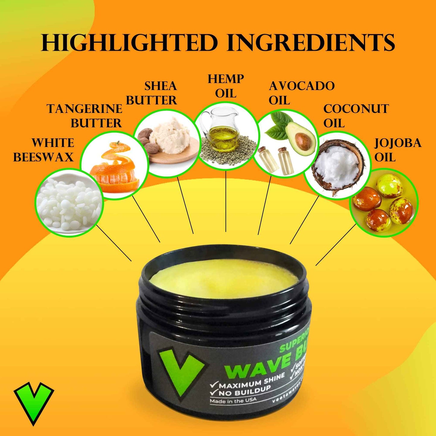 Veeta Superior Wave Grease - Maximum Shine, Non-Greasy Shea & Tangerine Conditioner for Men's 360 Waves (4 oz)