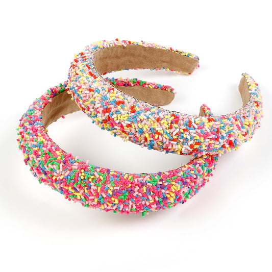 TEBIEKOY 2Pcs Easter Sprinkle Headbands for Women Cute Headbands Wide Padded Head Bands for Women's Hair Thick Donut Candy Hairbands Hair Accessories