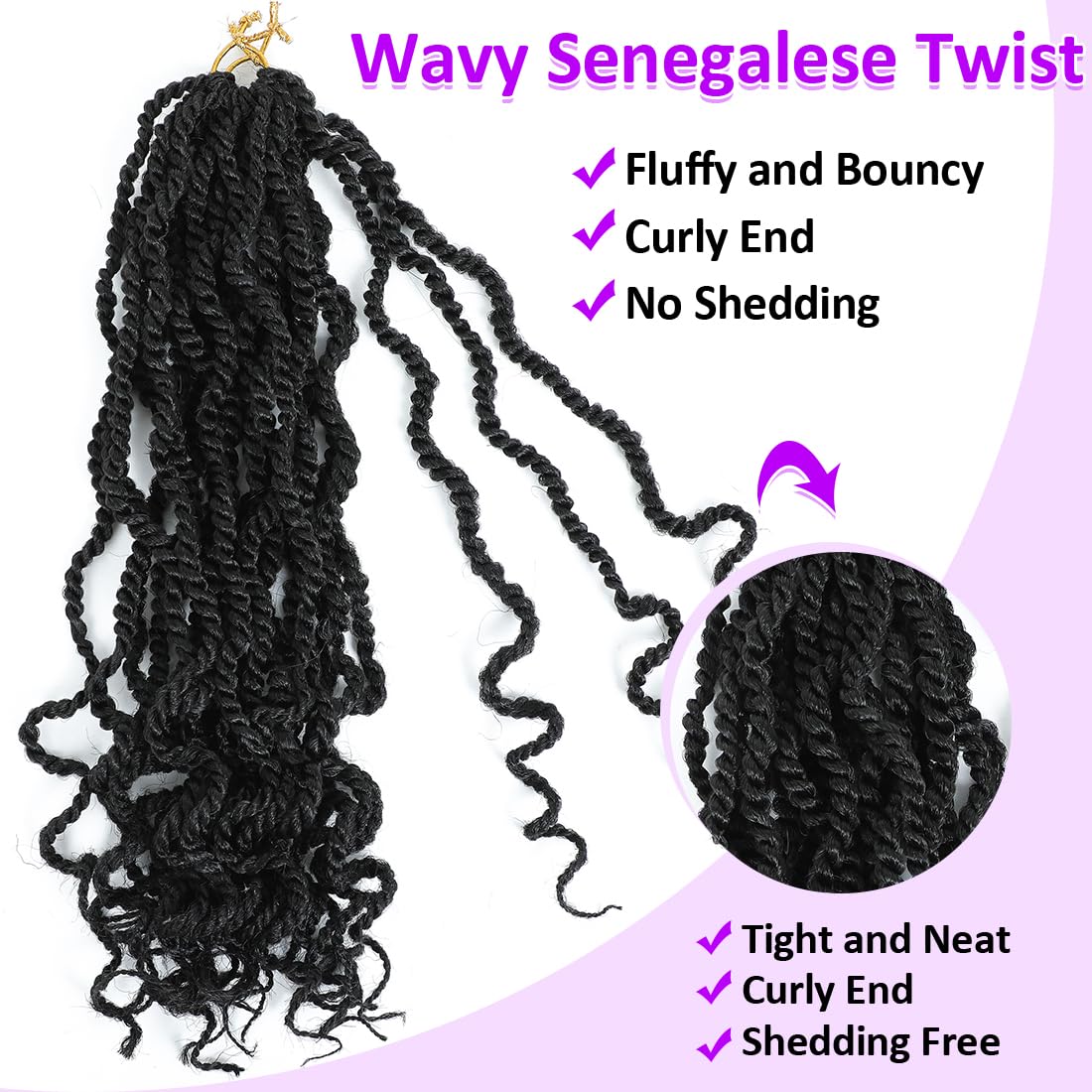 Fayasu Senegalese Twist Crochet Hair 8 Packs Black Pre Looped Short Crochet Braids Pre Twisted Small Twist with Curly Ends Synthetic Braiding Hair for Women（12Inch Pack of 8),1B)